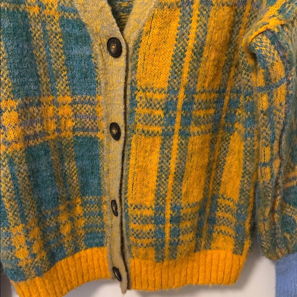 Free People Sepia Colorful Plaid Cardigan Sweater XS - Picture 4 of 7
